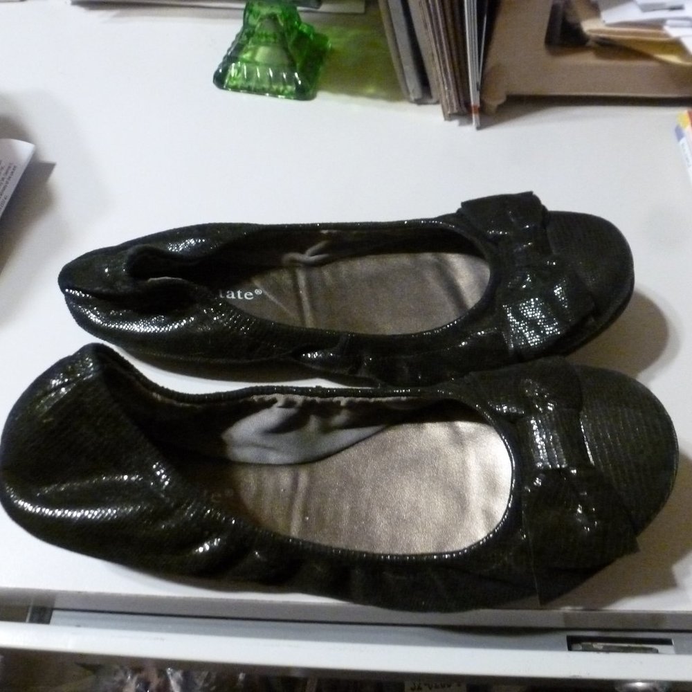 DAVID TATE FLAT STRETCH BALLERINA SHOES PACKABLE BLACK PATENT 7.5W